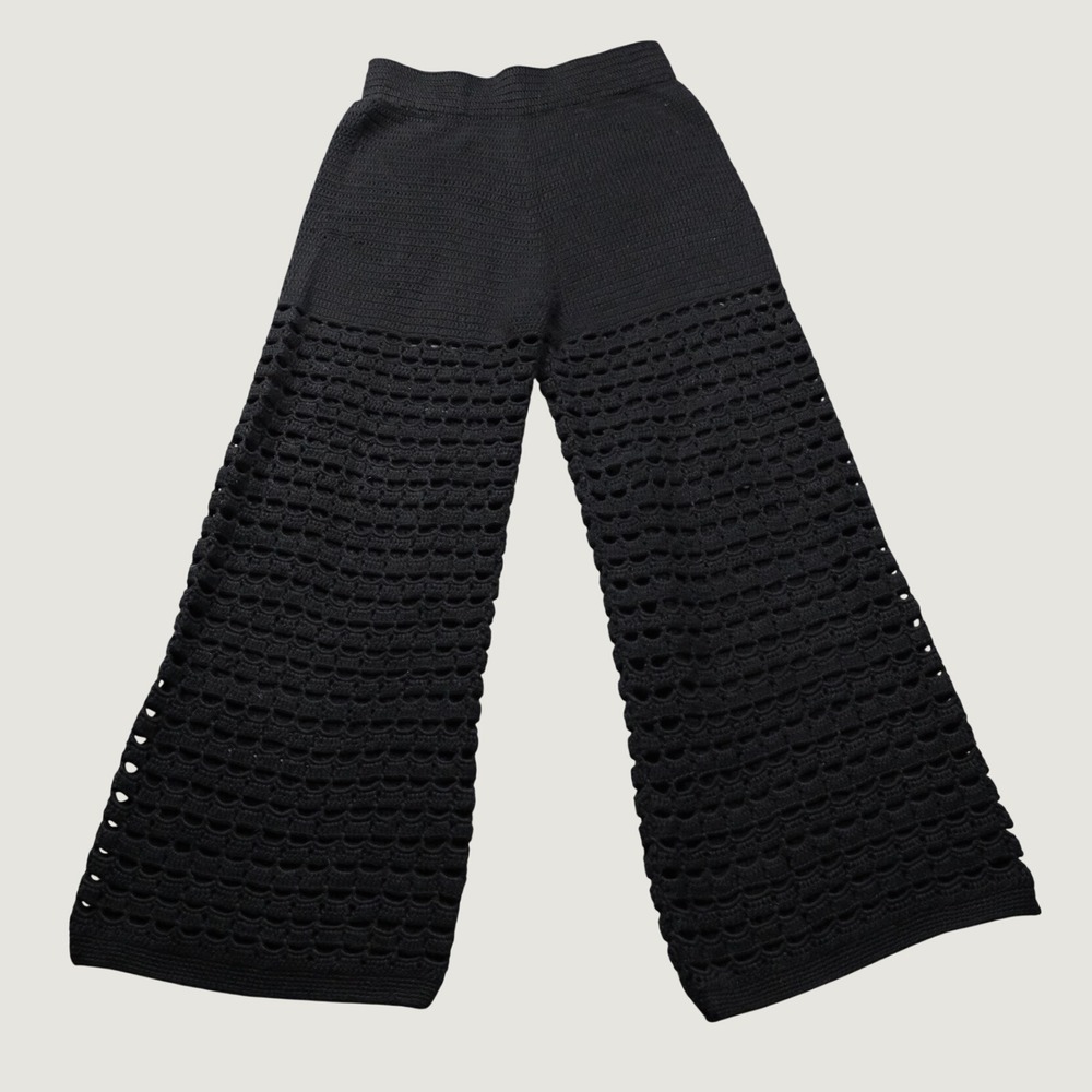 Eleven Six Women Crochet Pants Sz Small Wide Leg Black Pima Cotton Boho Festival